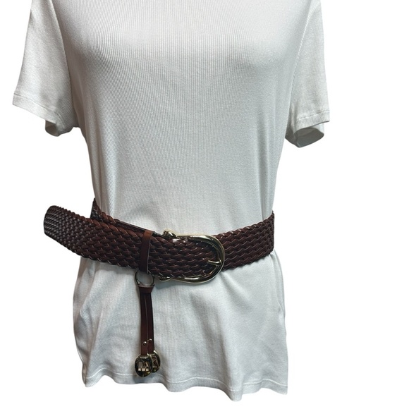 Michael Kors Brown Woven Belt with Gold Buckle - Picture 4 of 7